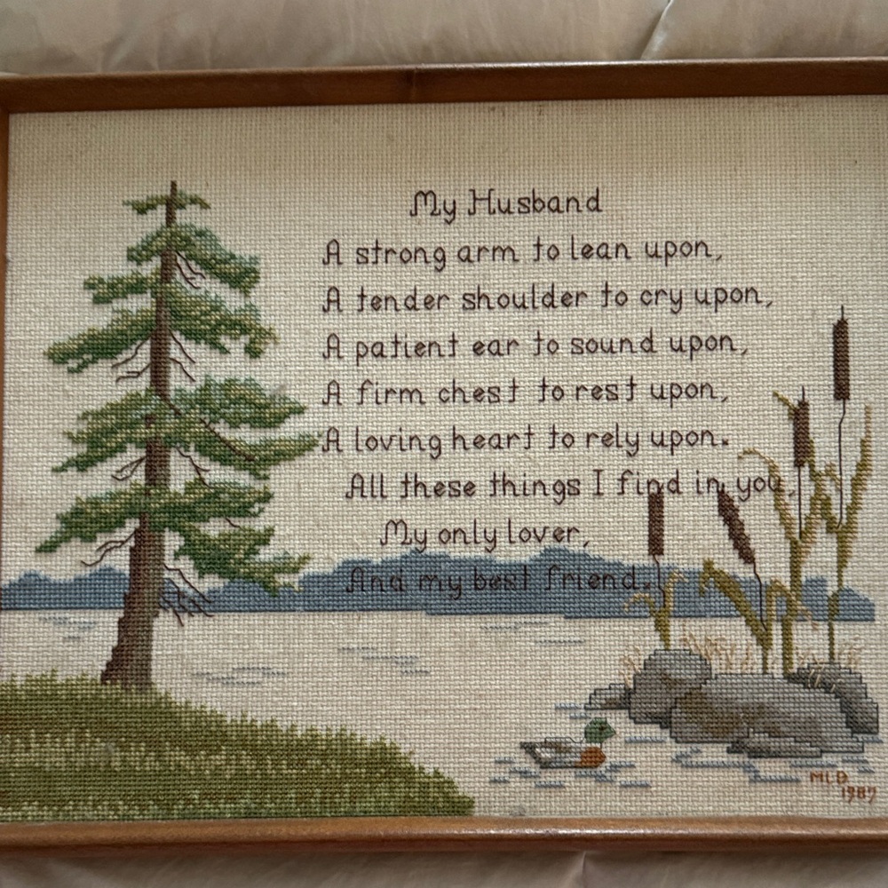 Embroidered Nature Scene with Poem